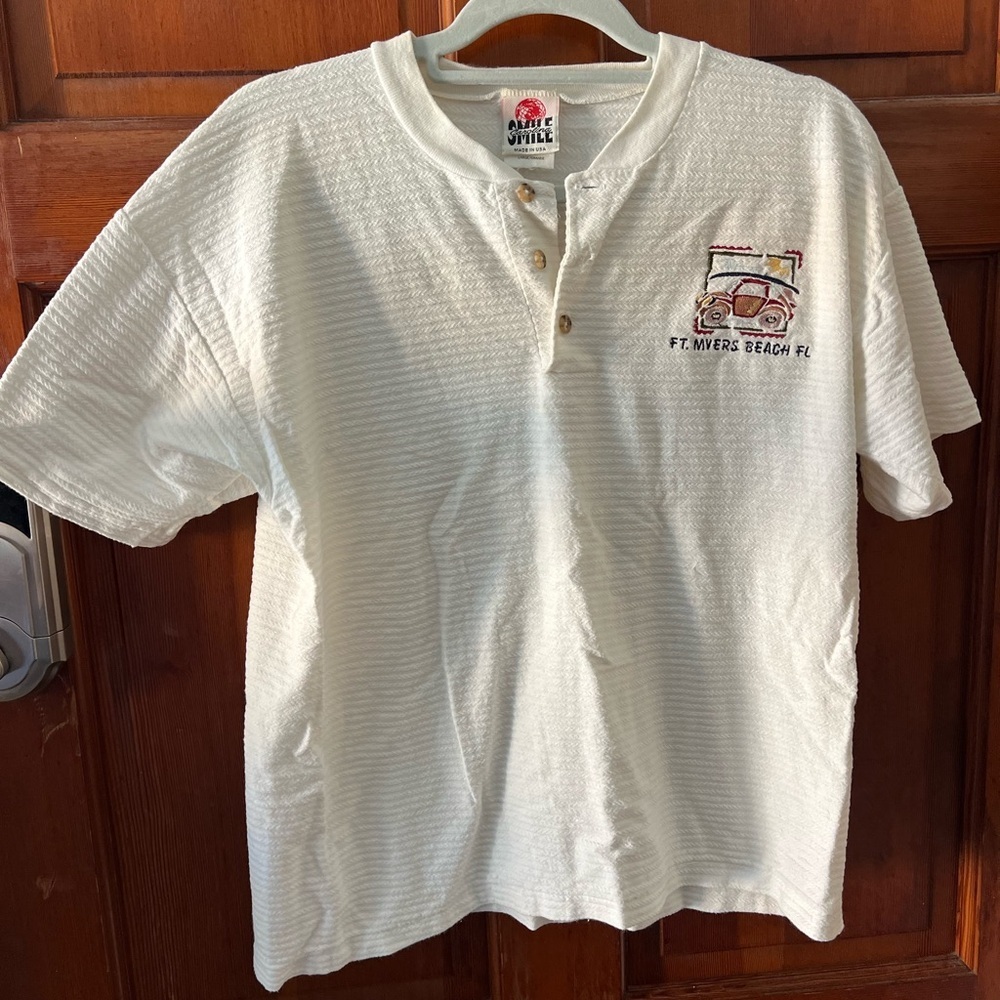 Vintage Ft Myers Beach FL Henley Shirt Made USA Cotton L
